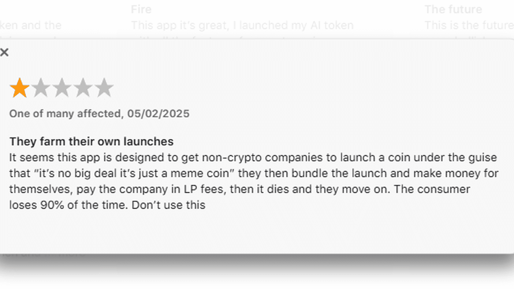 Критический отзыв пользователя, который считает, что запуск токенов на платформе выгоден компании, но рискован для покупателей // Источник: сайт Belie