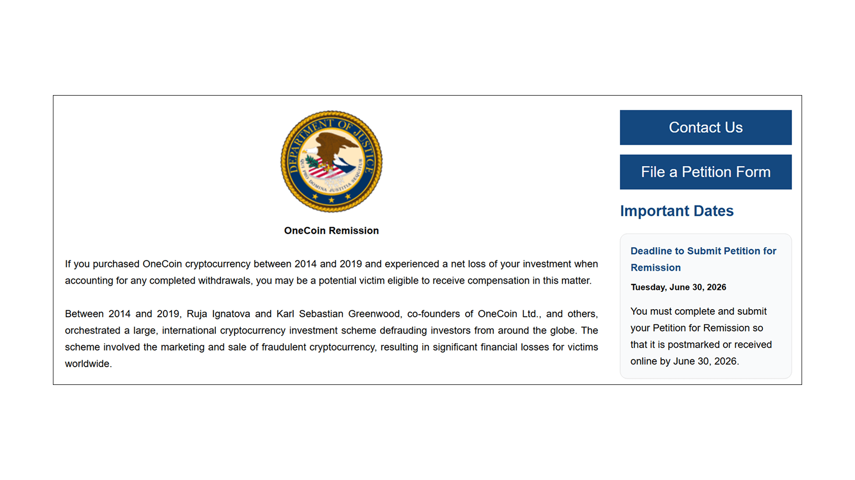 Портал по возврату средств пользователям, пострадавших от действий OneCoin