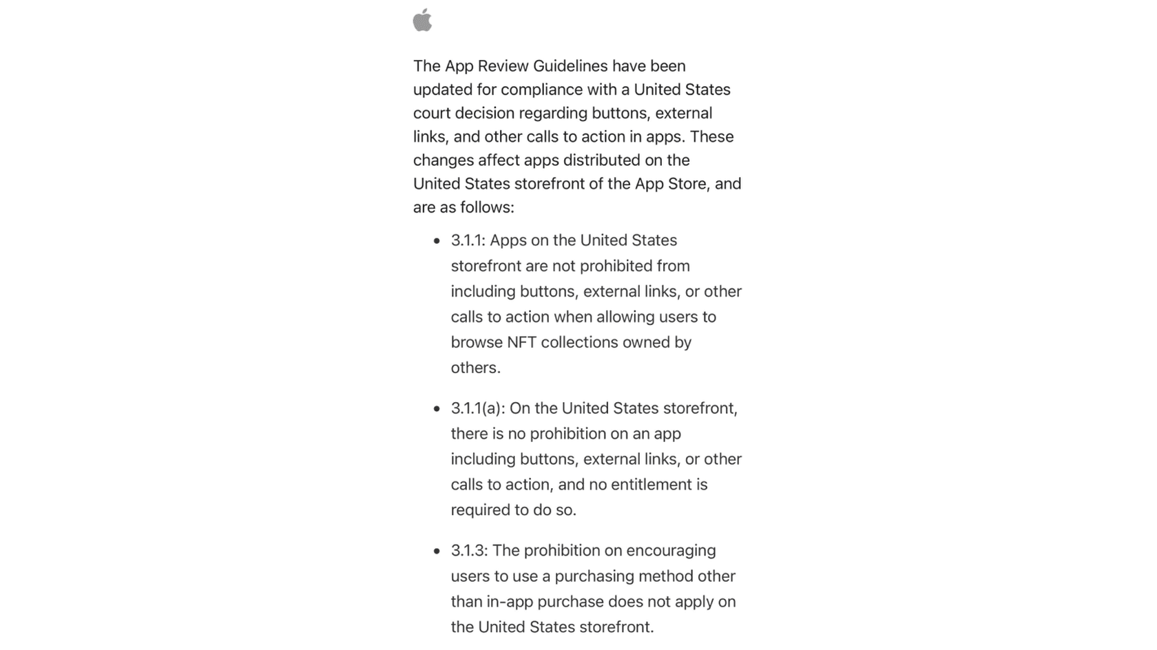 Письмо Apple с обновленной политикой. Источник: @superwoj