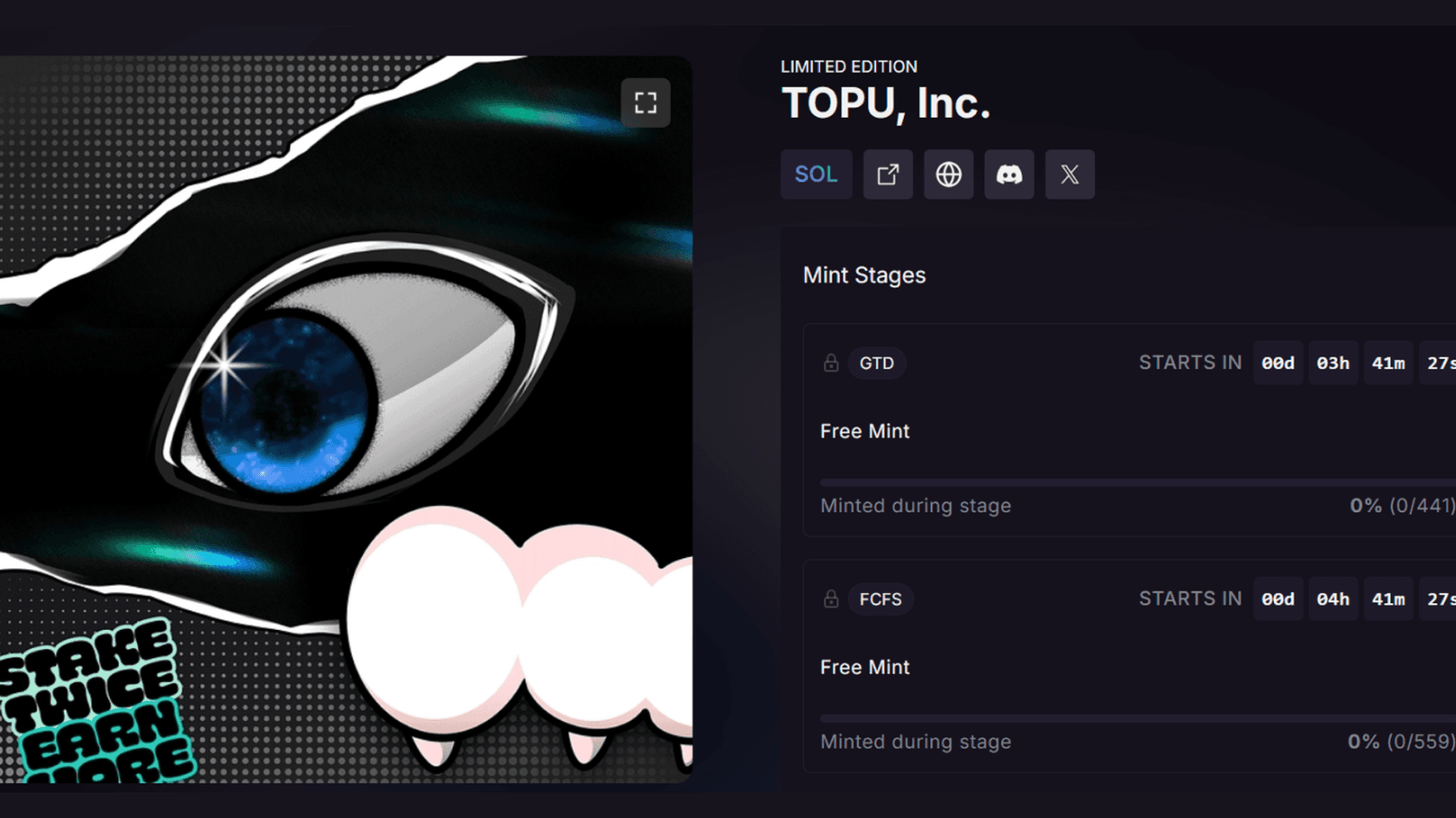 Страница минтинга NFT-коллекции TOPU, Inc. Источник: @fragmetric/Magic Eden