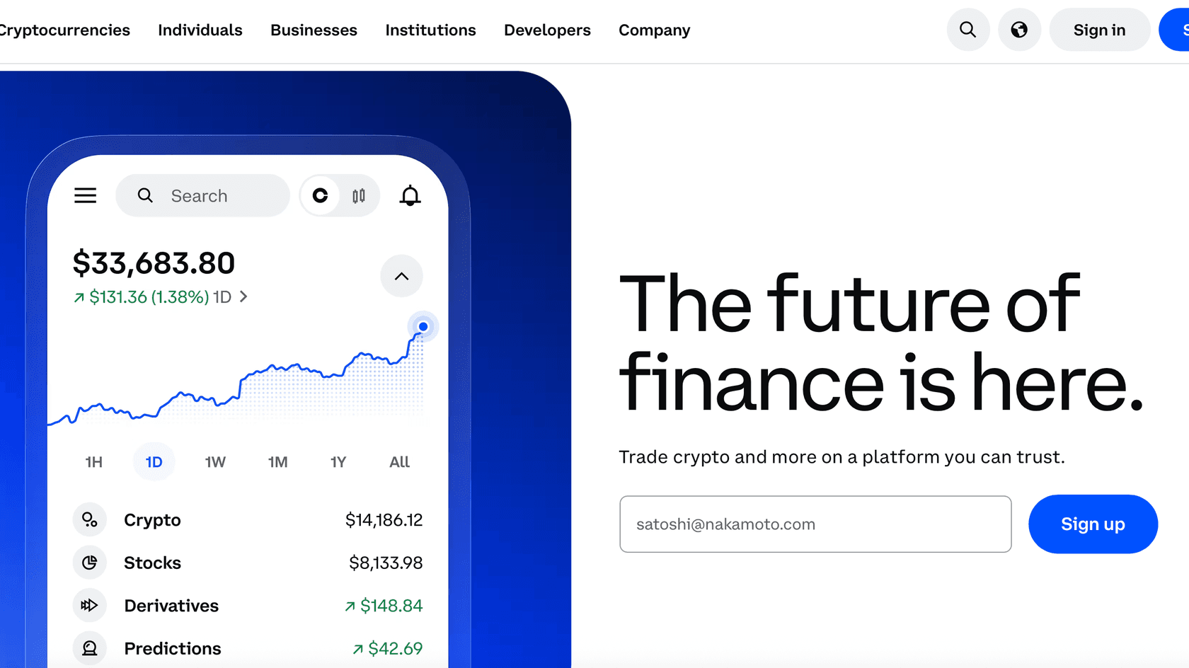 Стартовая страница Coinbase // Источник: Coinbase