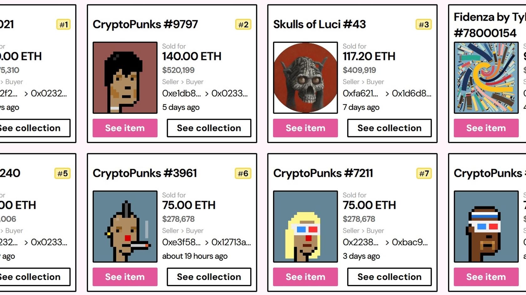 Топ продаж NFT (7д). Источник: nftpricefloor