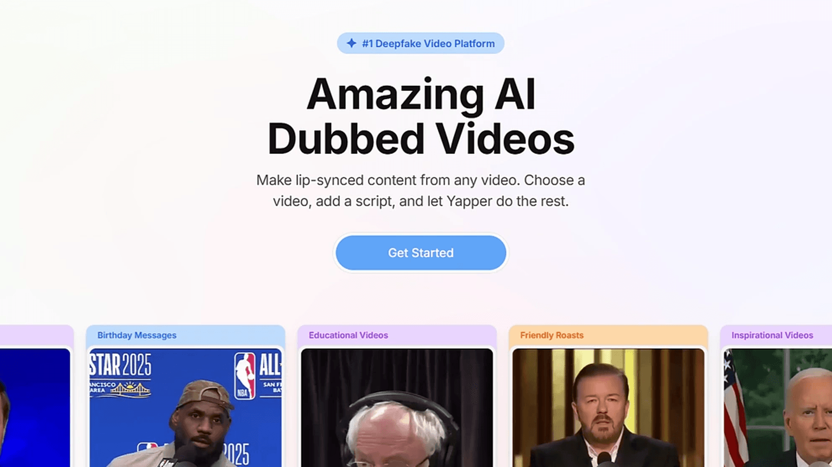 Yapper — платформа для создания дипфейк-дубляжа с автоматической синхронизацией губ // Источник: Стартовая страница Yapper