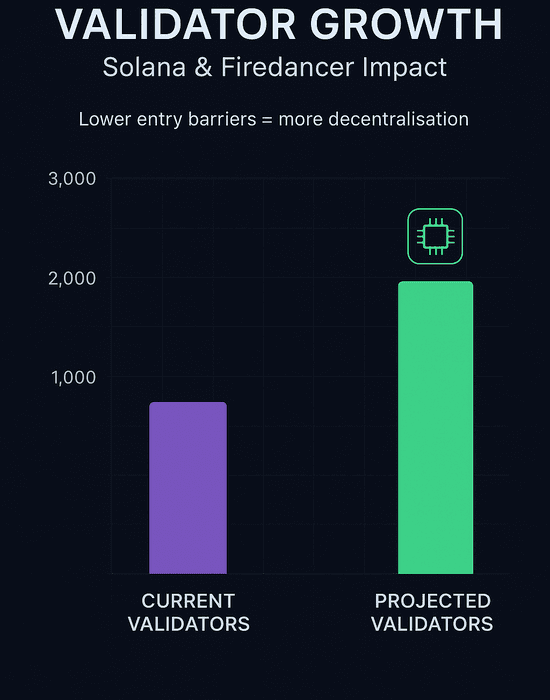 Прогнозируемый рост количества валидаторов в сети Solana благодаря Firedancer // Источник: Solana