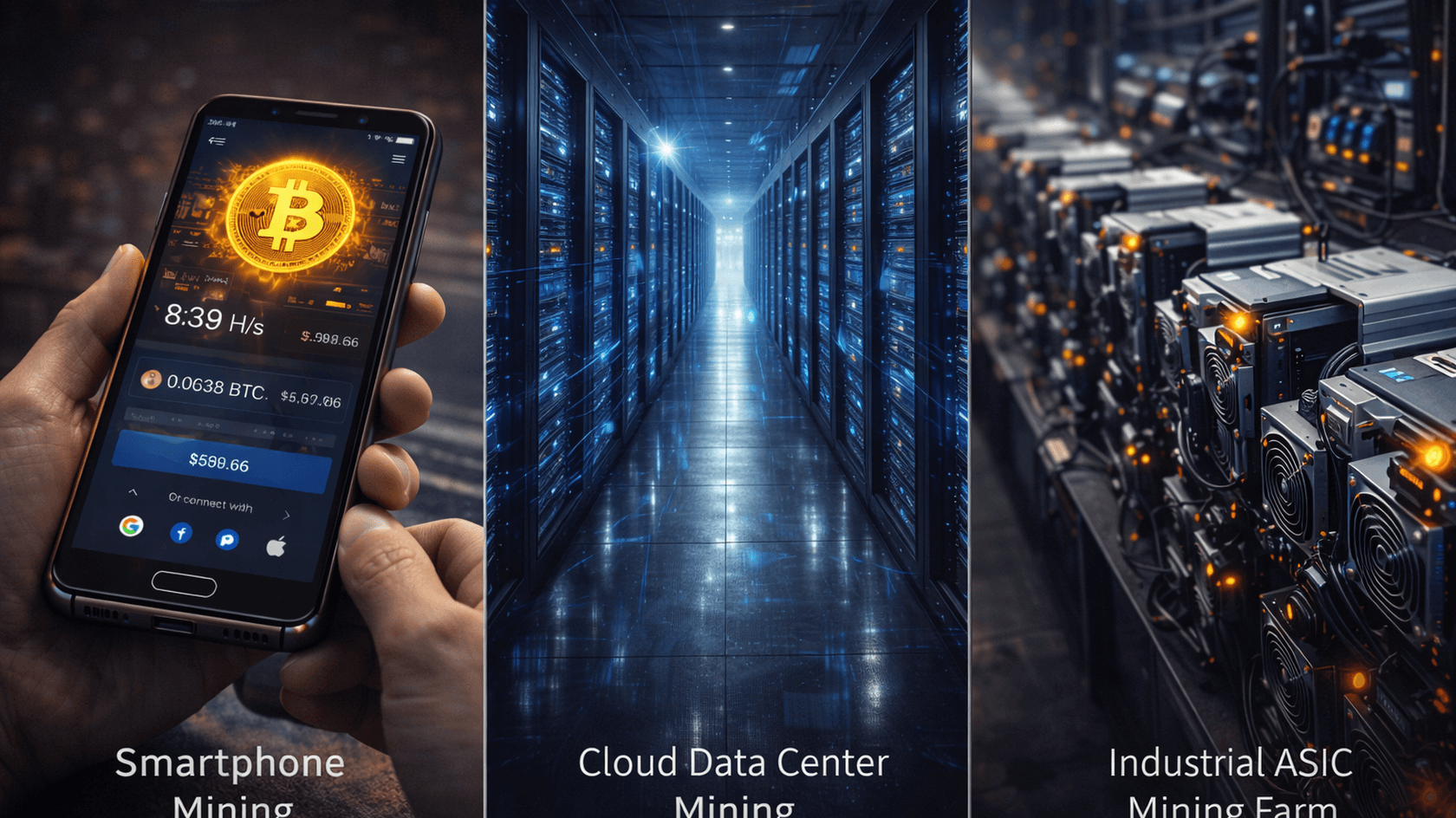 Сравнение мобильного, облачного и классического майнинга // Иллюстрация: Midjourney
