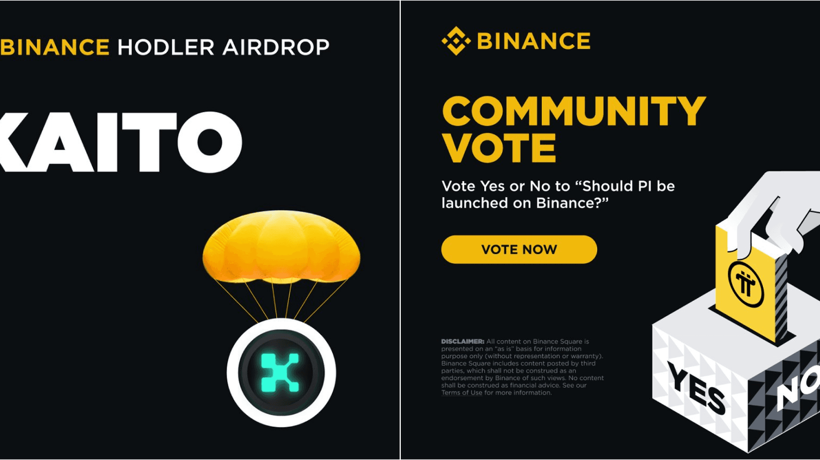Binance объявила о листинге токена KAITO, а также запустила голосование о добавлении на площадку Pi Network (PI).