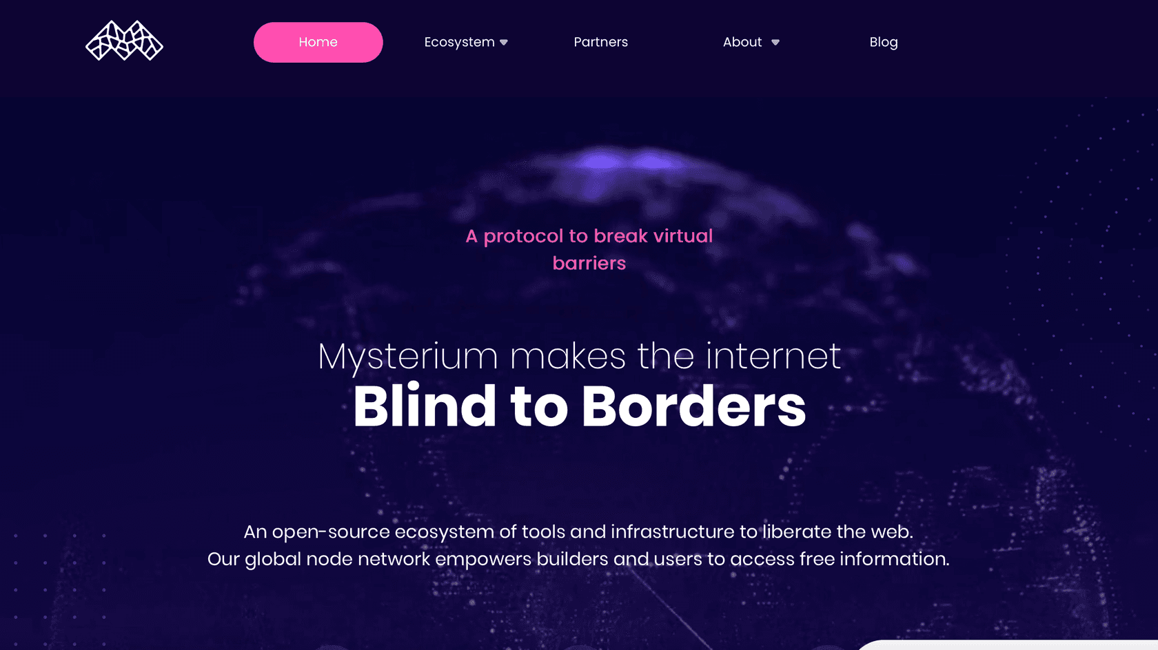 Стартовая страница Mysterium (MYST) // Источник: Mysterium