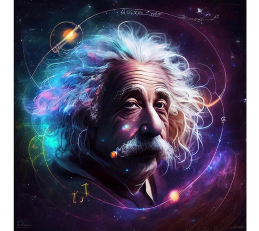 Генерация изображения Kandinsky 2.1 по запросу «Эйнштейн в космосе, окруженный логарифмической схемой»  / cloud.ru